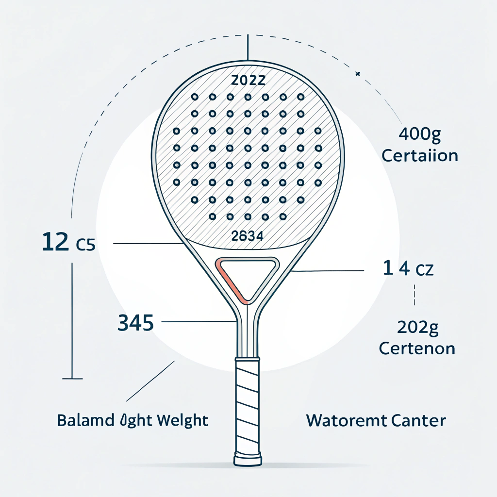 A clean, minimal 2D depiction of a padel racket highlighting balance and center of gravity.