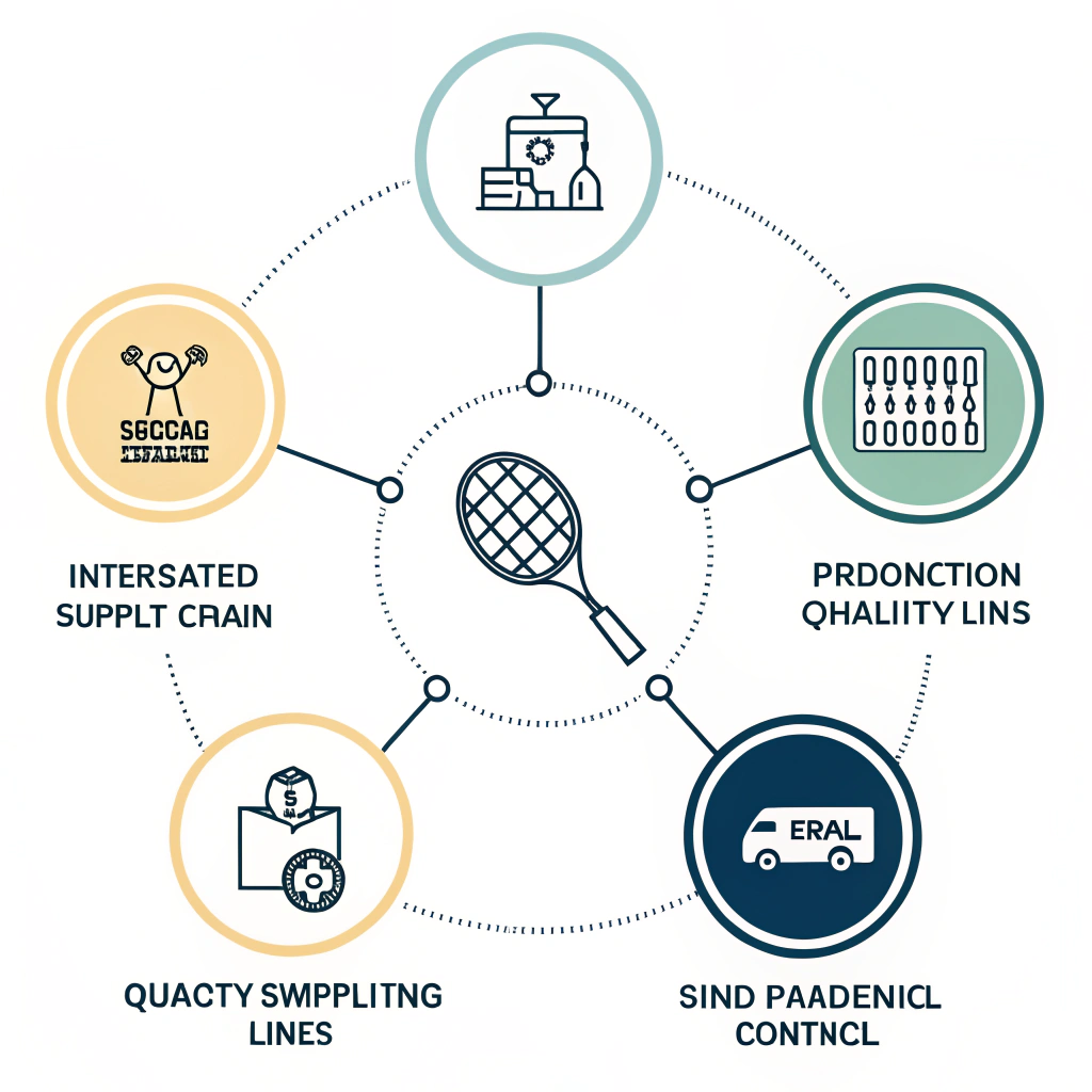 Abstract minimalist network diagram illustrating the supply chain in padel racket manufacturing