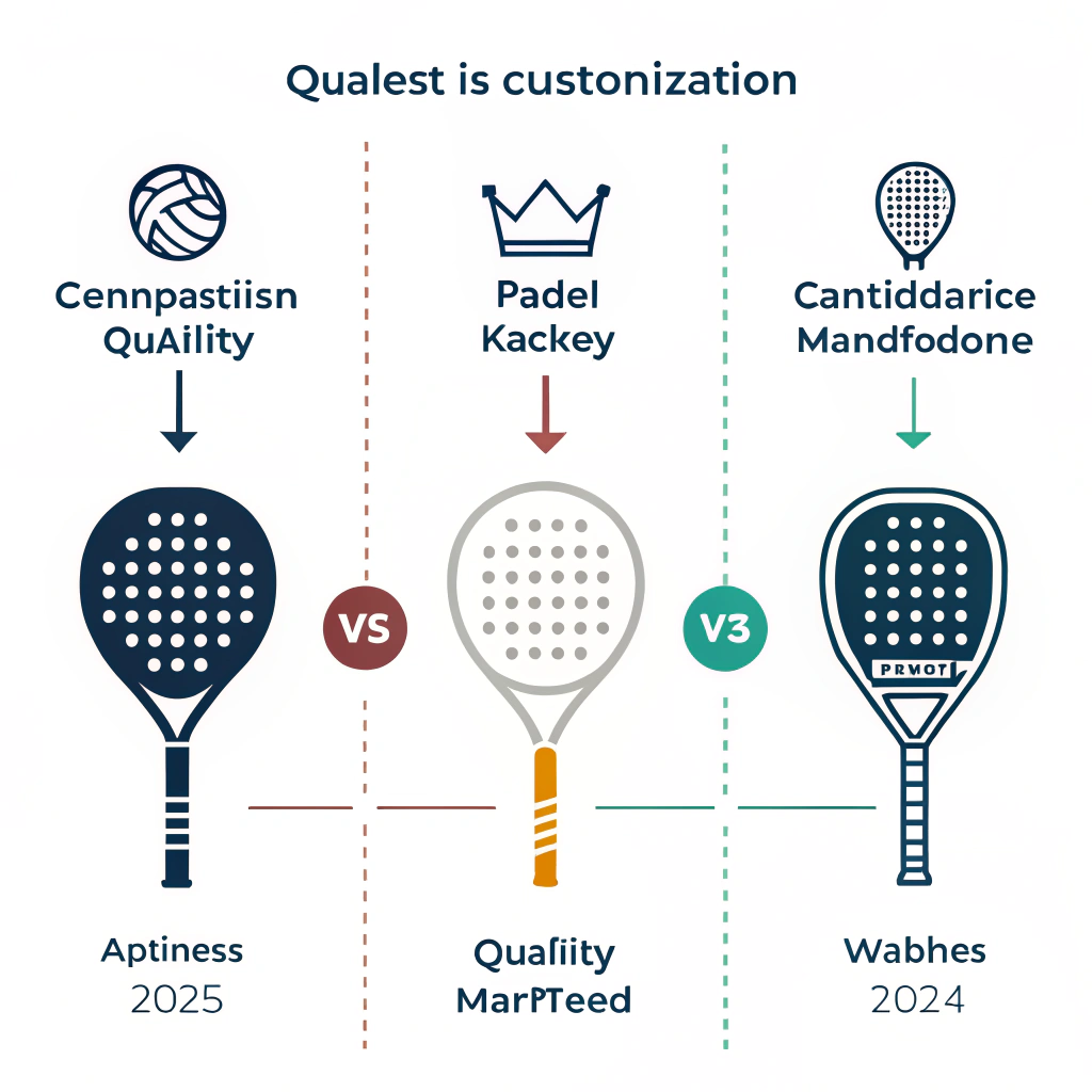 Minimal 2D depiction of padel rackets comparing quality and customization