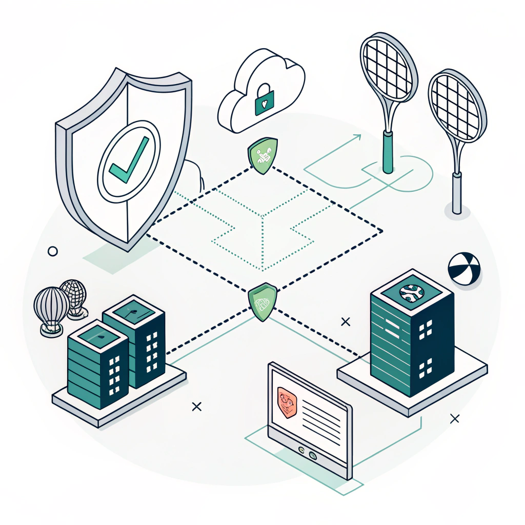 Minimalist illustration symbolizing integrated protection for padel equipment channels.