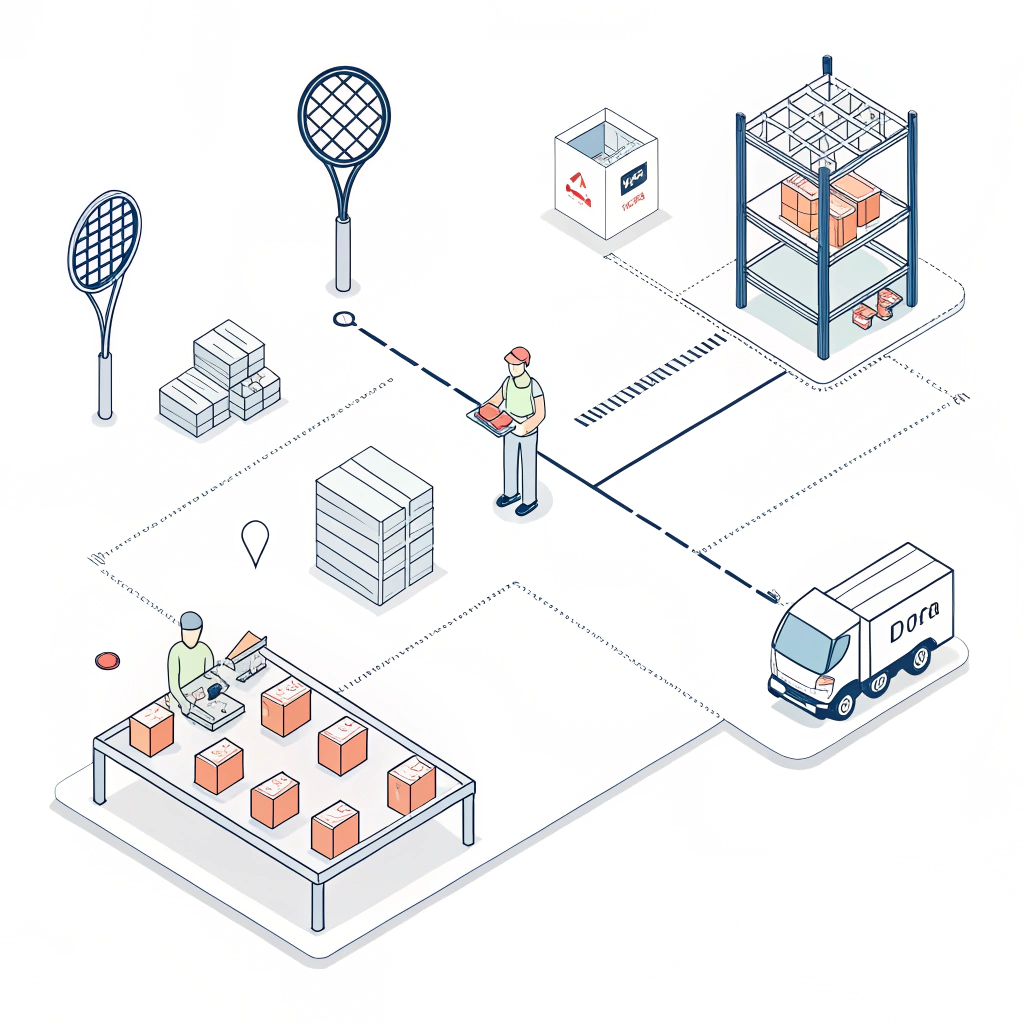 Clean minimal illustration of a structured padel production process workflow