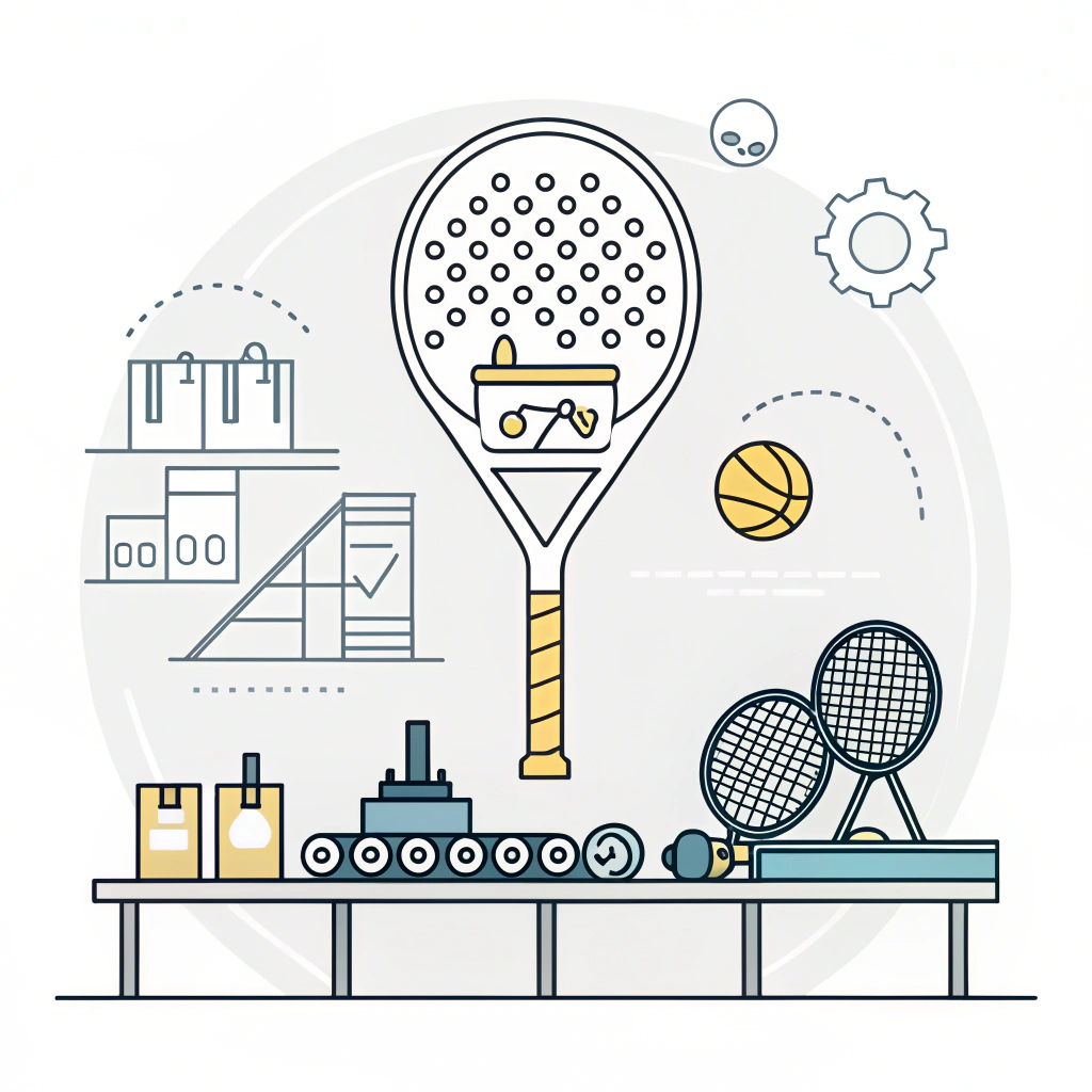 Clean illustration of a padel racket in a modern production scene representing advanced finishing techniques
