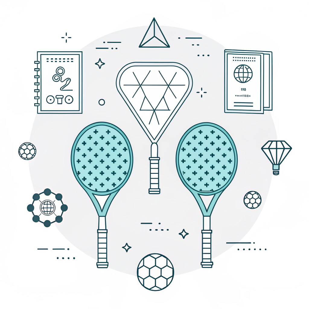 Minimal flat illustration showcasing padel racket design and prototyping elements.