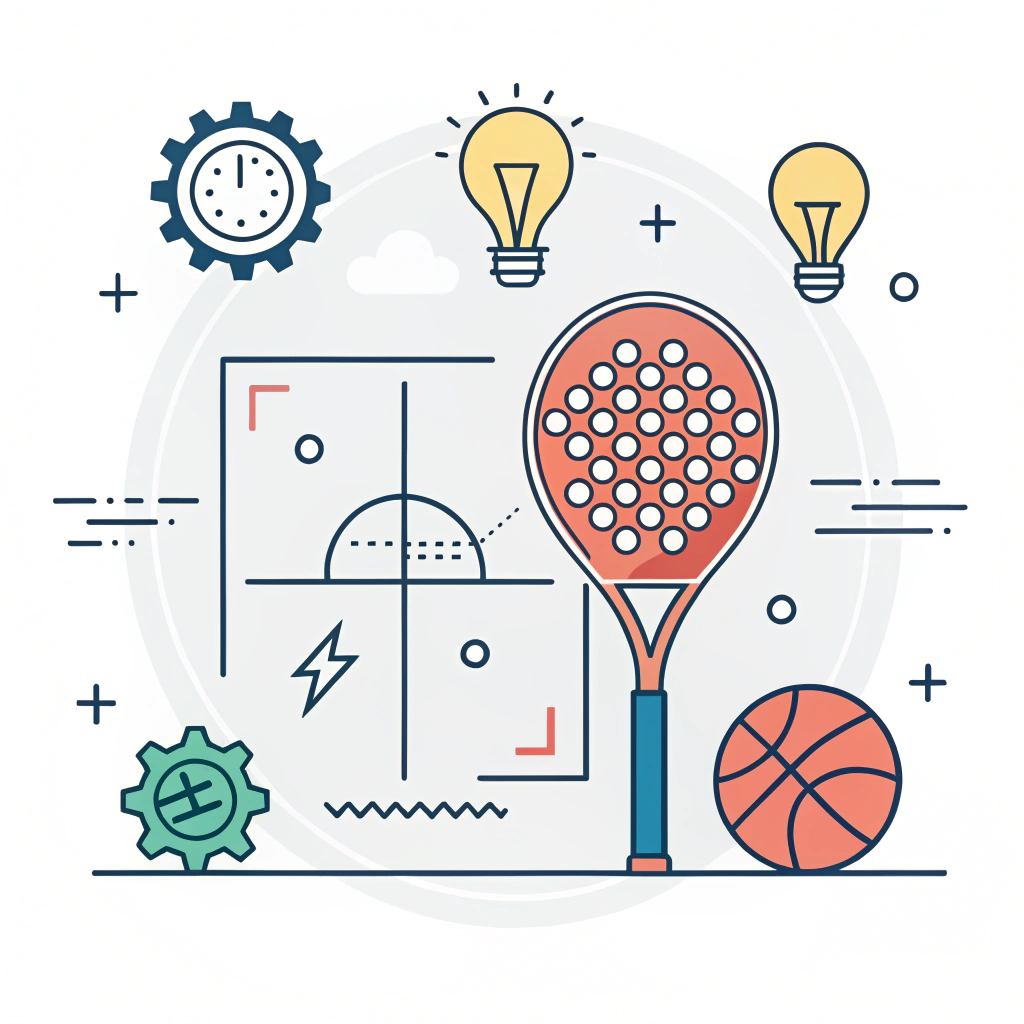 Minimal flat design illustration of padel equipment innovation in North America"