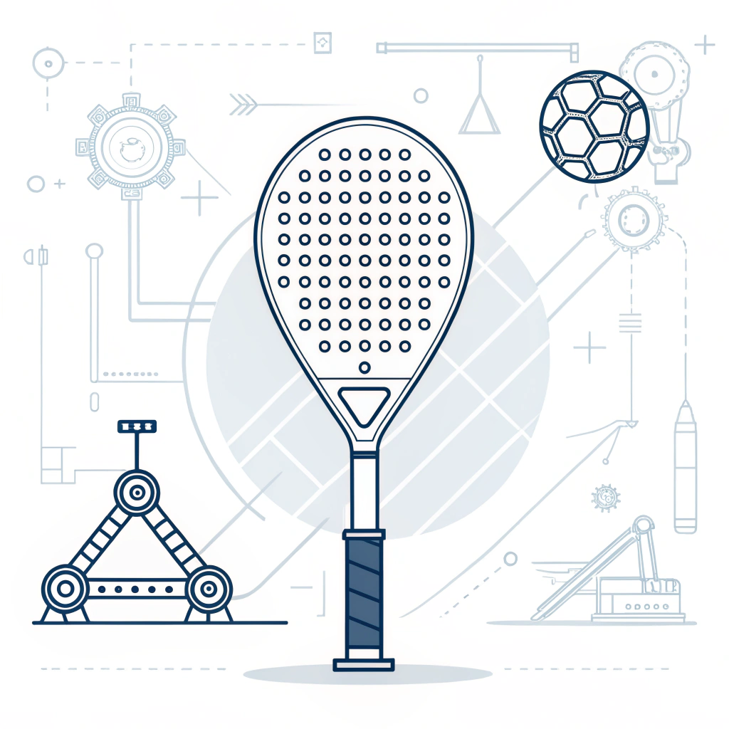 Minimalist 2D design of a custom padel racket with technical elements