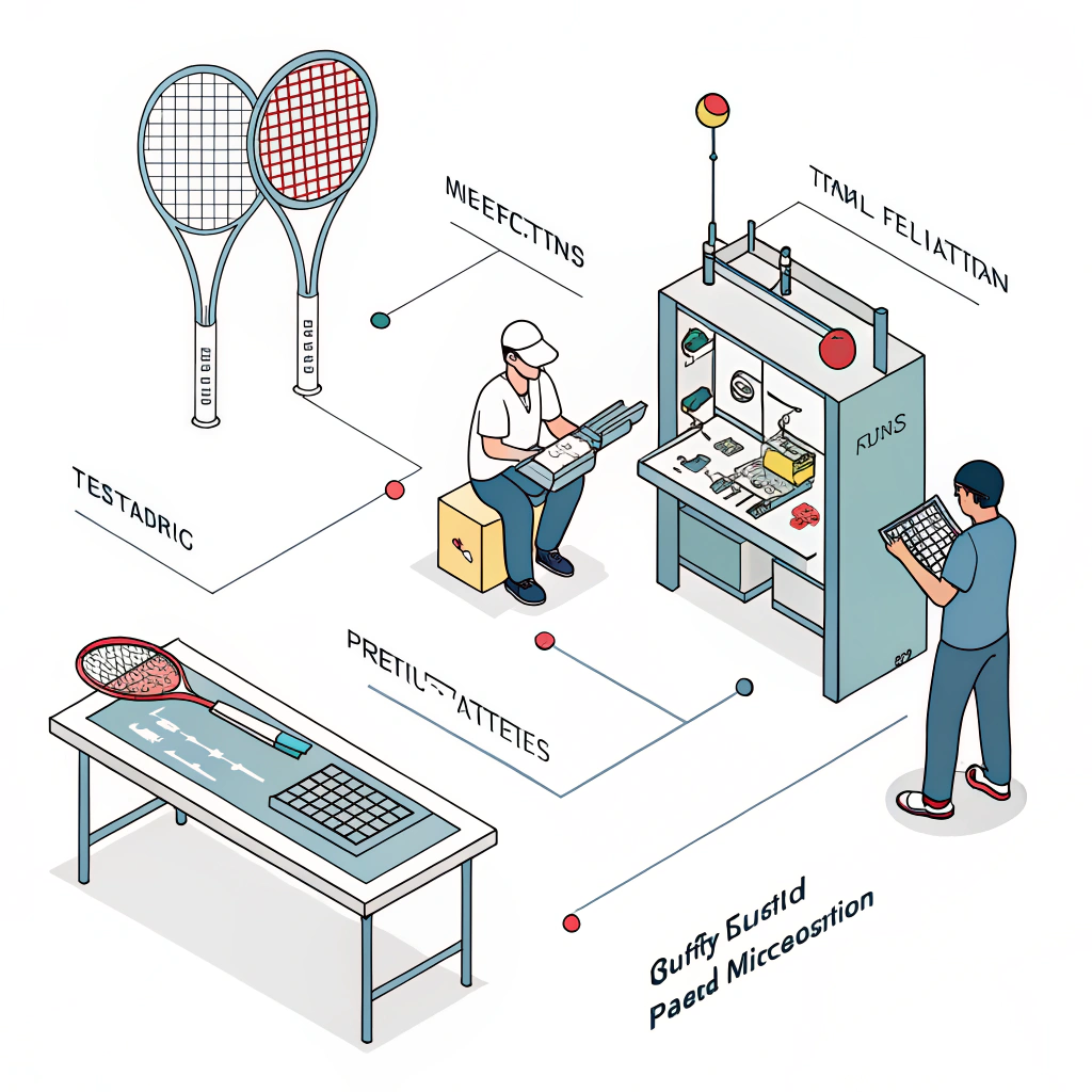Minimalist depiction of rigorous quality control and inspection in padel racket manufacturing