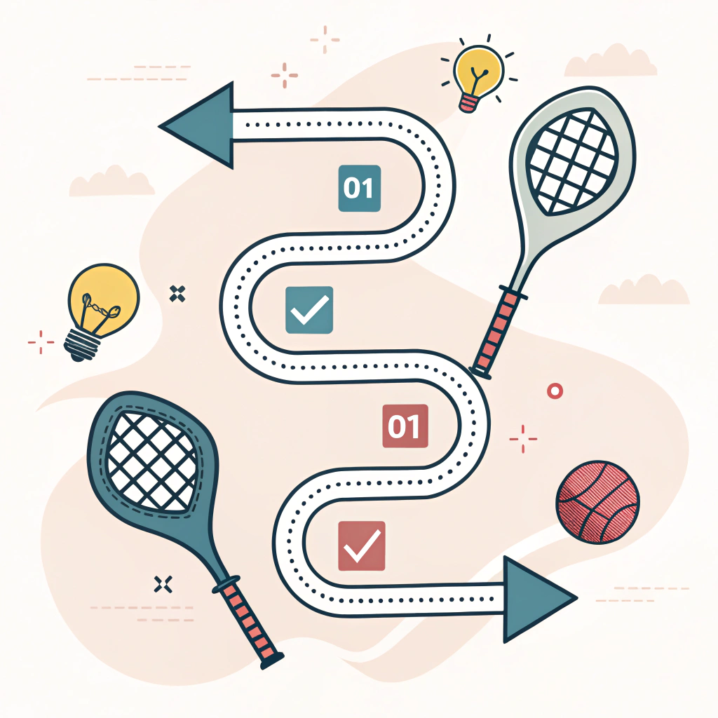 Minimal flat illustration of a roadmap for padel racket customization steps