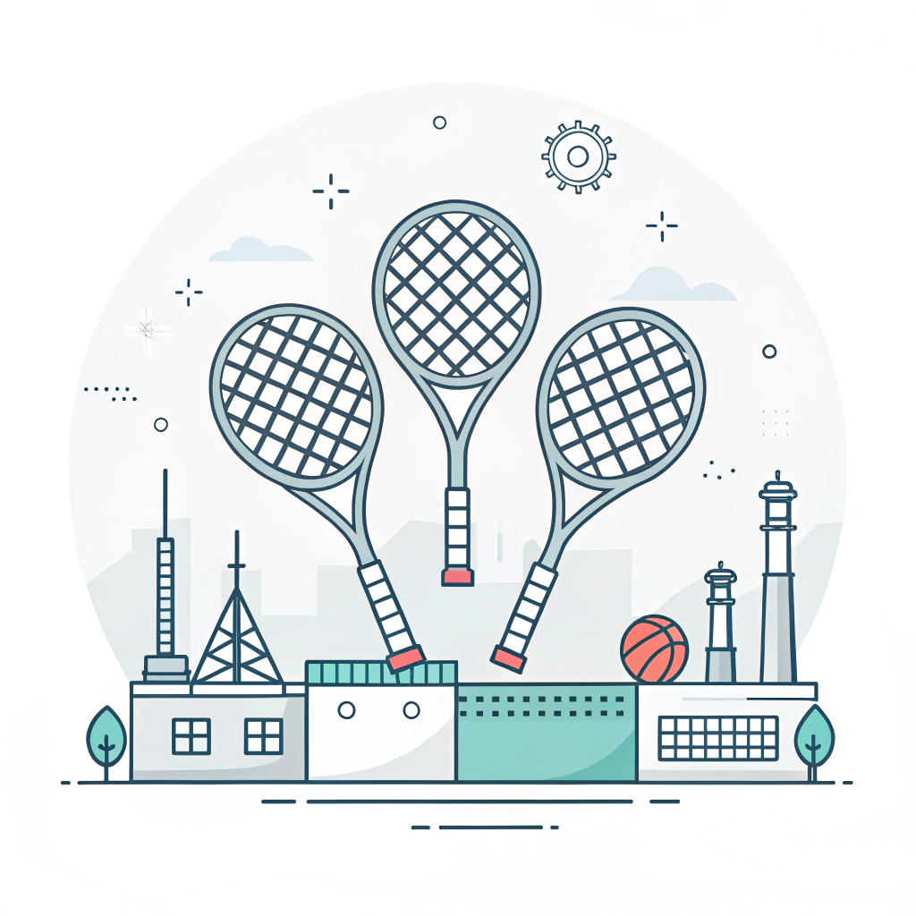 2D minimalist flat illustration of padel rackets with abstract factory elements
