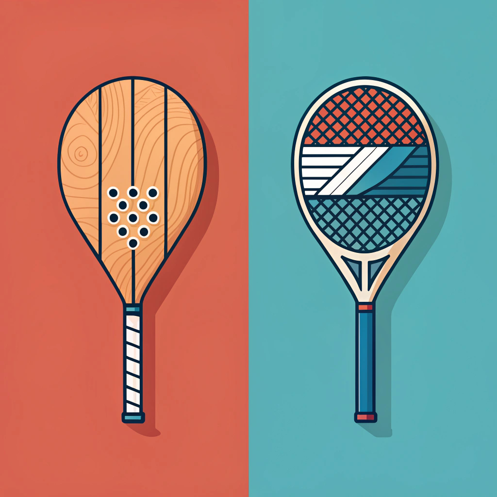 Minimal 2D illustration showing the evolution from wooden paddle to composite padel racket.