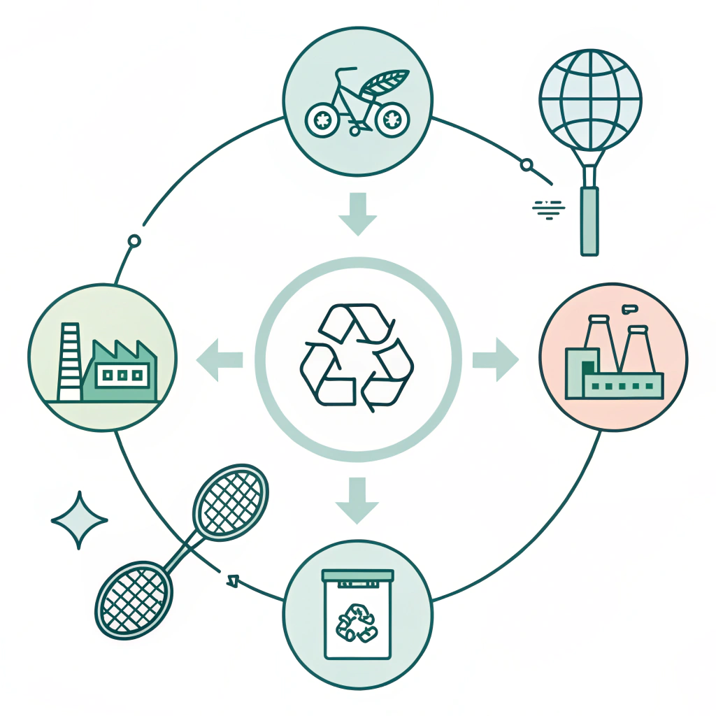 Simple 2D illustration showing eco-friendly supply chain and recycling process