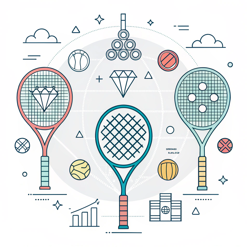 Minimalist 2D illustration of padel rackets with modern production elements and customization.