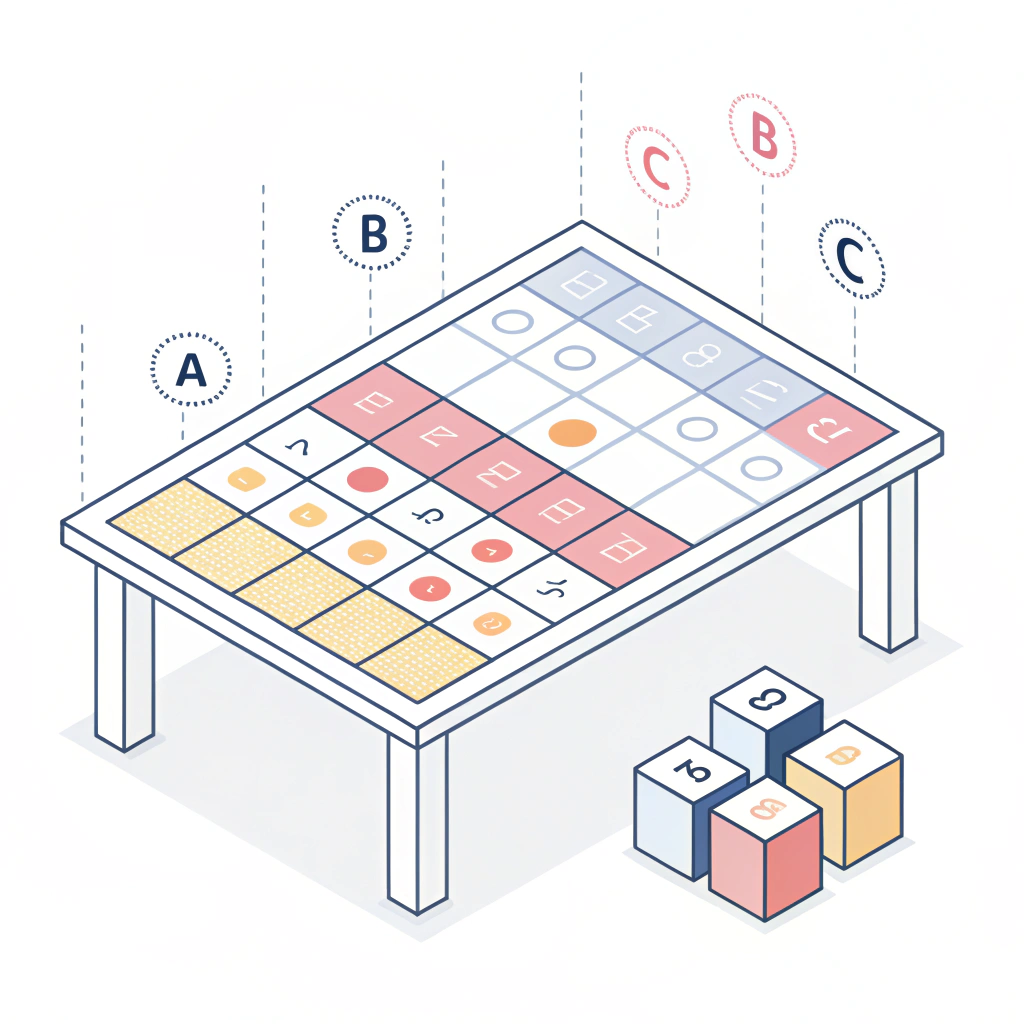 Minimalist geometric table illustration showing cost comparison in flat colors