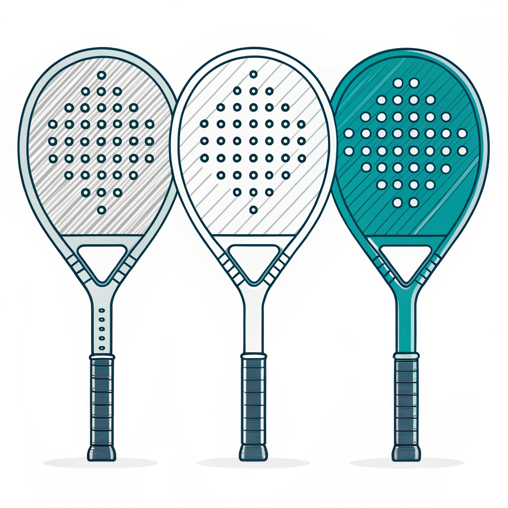 Three distinct padel racket shapes in a minimalist illustration