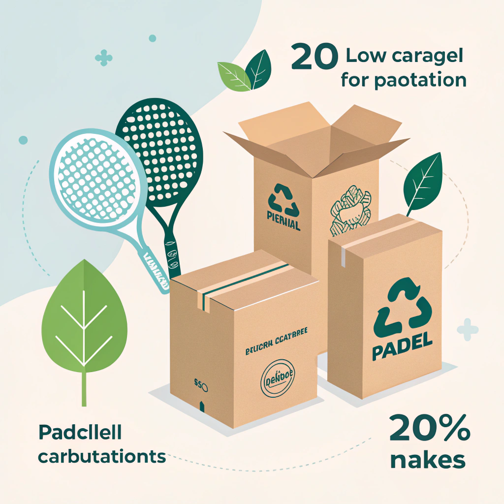 Minimalistic illustration of eco-friendly padel packaging with green icons