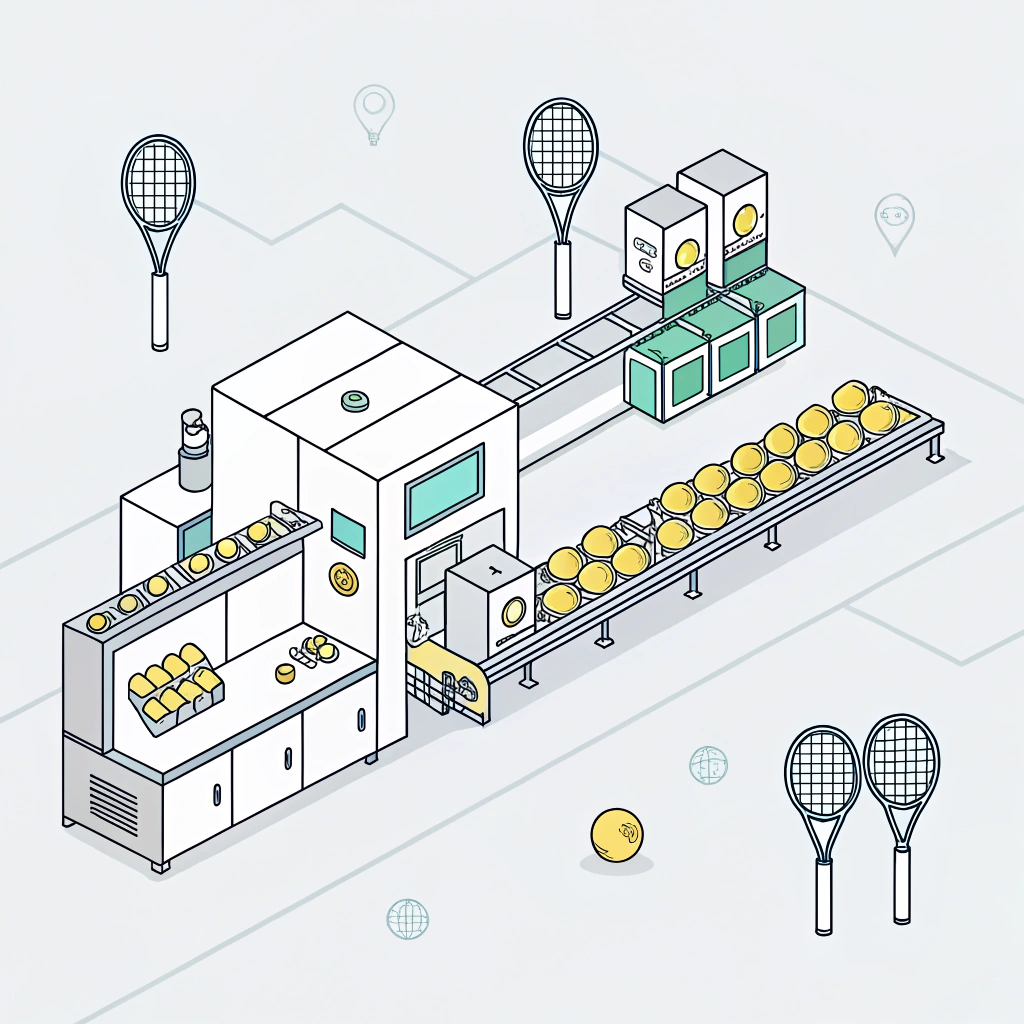 Minimalistic illustration of advanced padel manufacturing facility with clean industrial elements