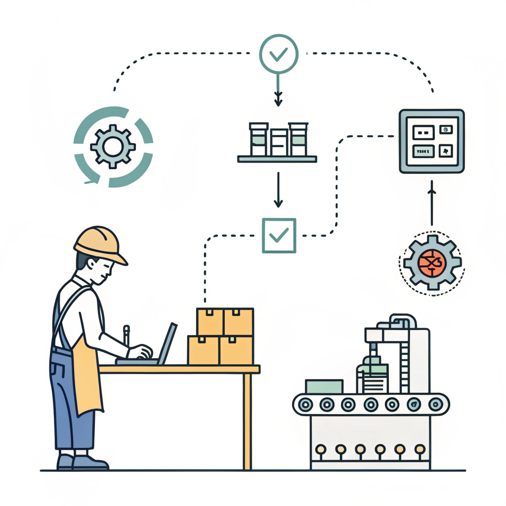 Flat design illustration of a combined manual and automated padel racket production process