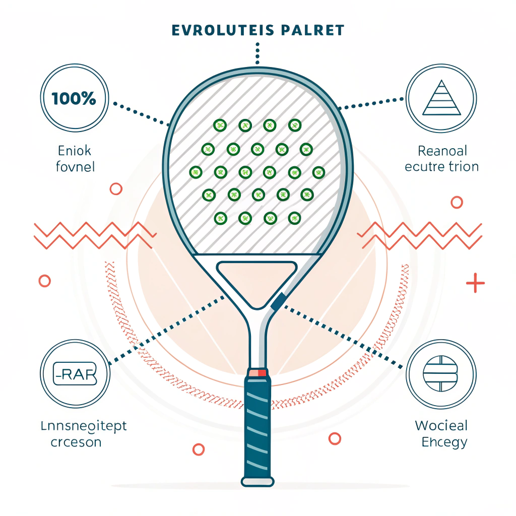 Minimal 2D illustration of a padel racket with EVA foam integration and energy wave accents