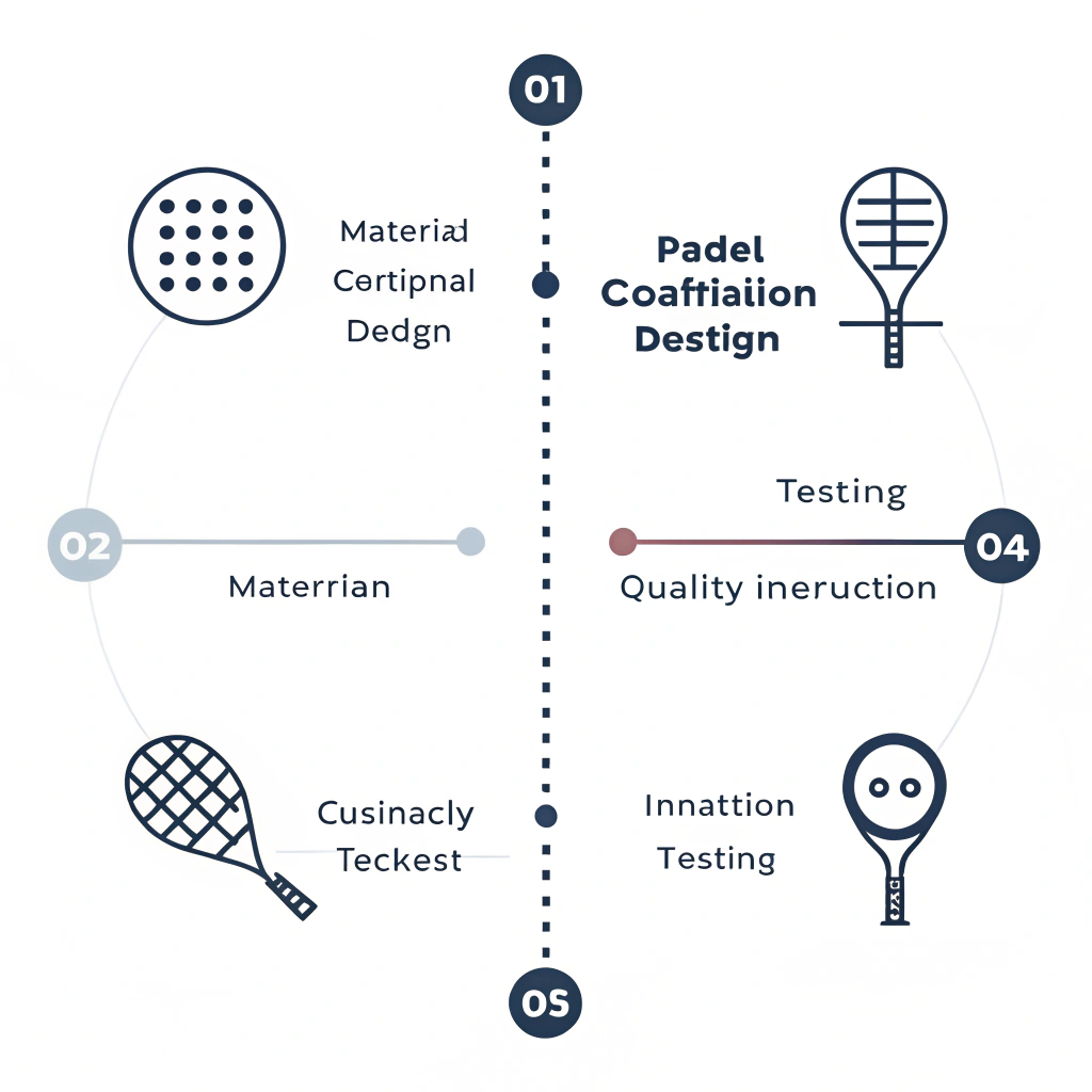 Abstract minimalist roadmap with icons for padel racket design and production