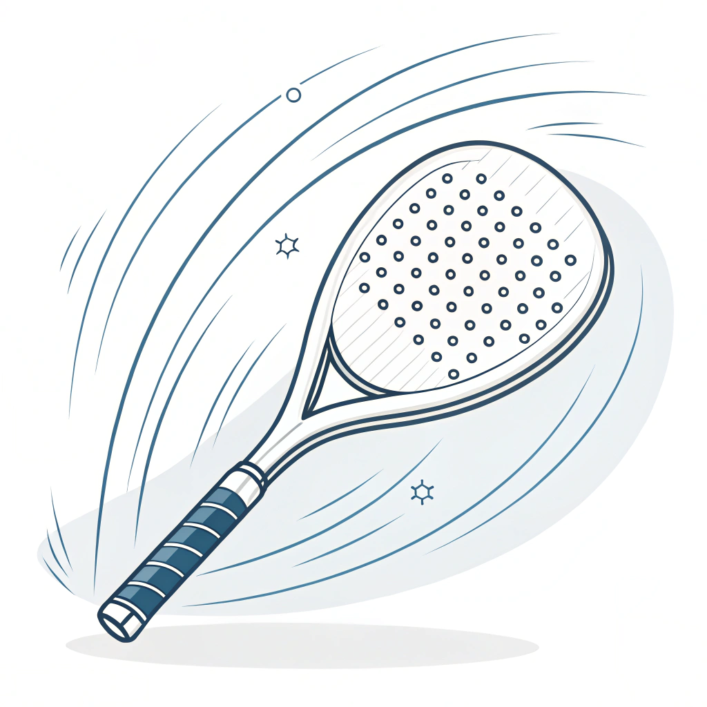Flat design padel racket with radiating energy lines demonstrating impact