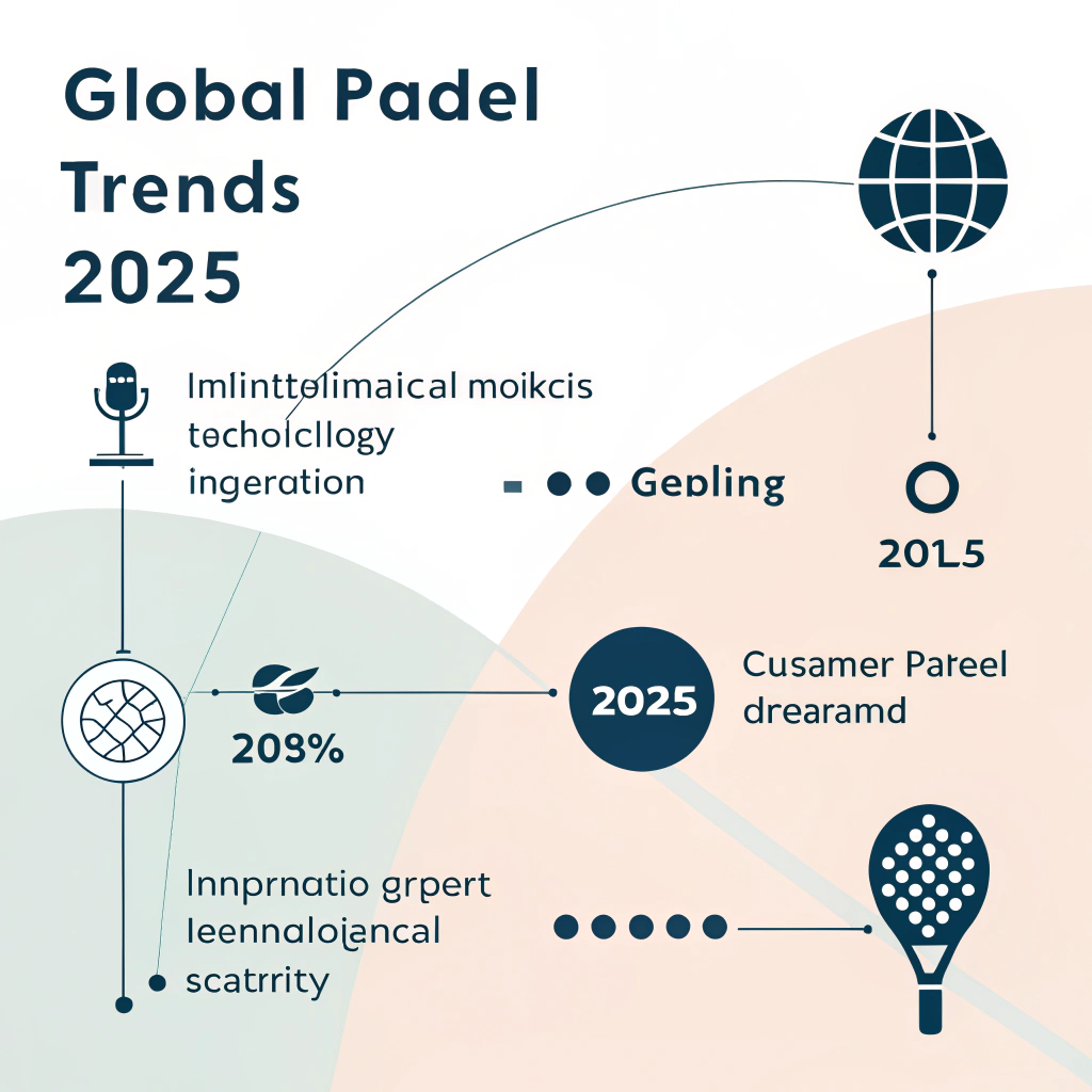 Minimalistic 2D art of global padel market trends and innovation