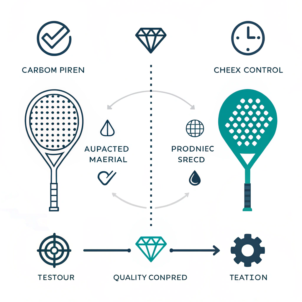 Minimal flat illustration of padel manufacturing symbols and icons.