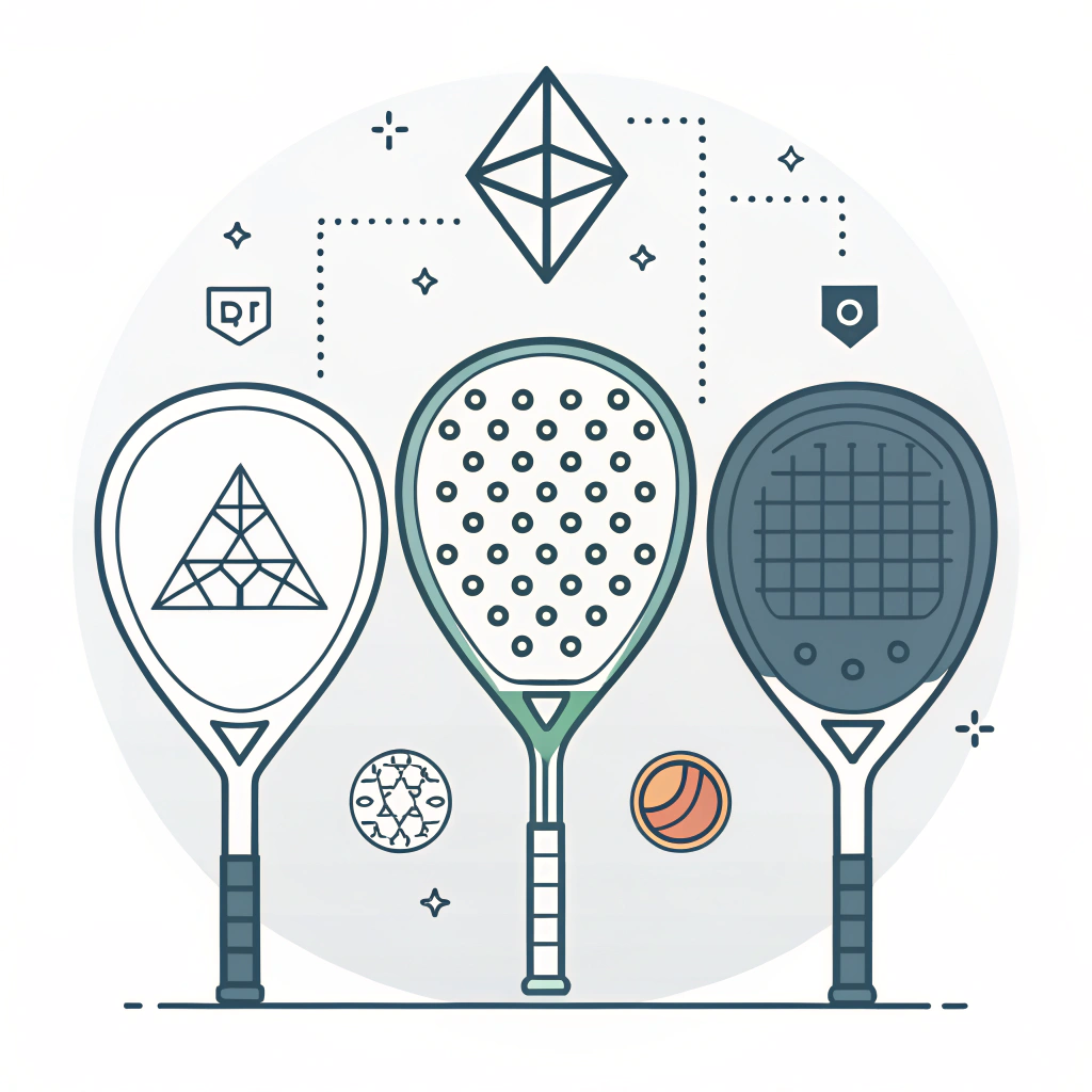 2D illustration showing padel rackets and modern manufacturing icons in a minimalist style