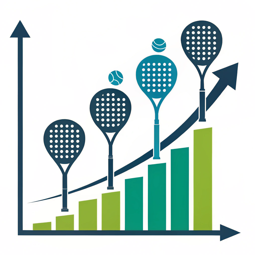 Flat design illustration of growth chart with padel racket elements and abstract icons