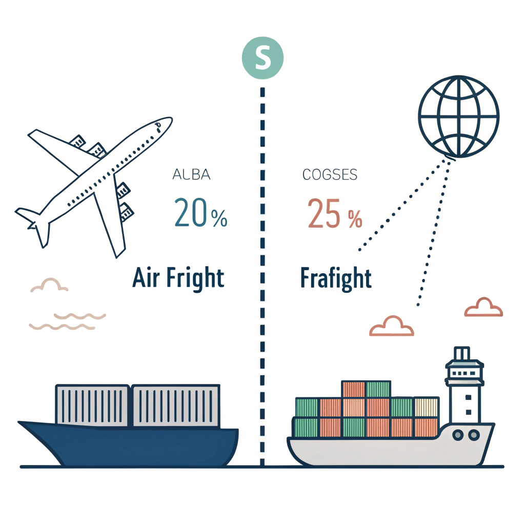 Minimalist 2D illustration of air and sea freight logistics for padel rackets