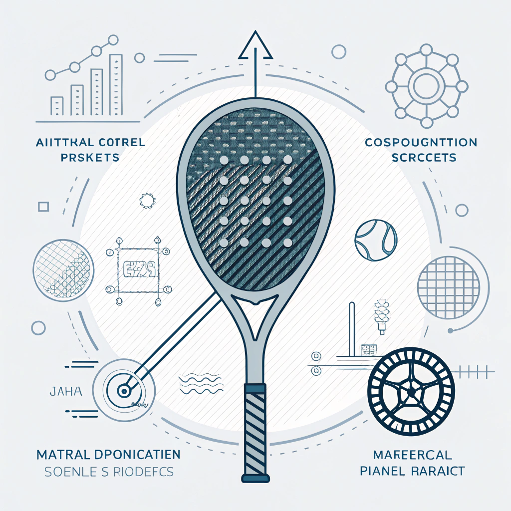 Minimal 2D illustration of carbon fiber textures and production elements in padel racket design