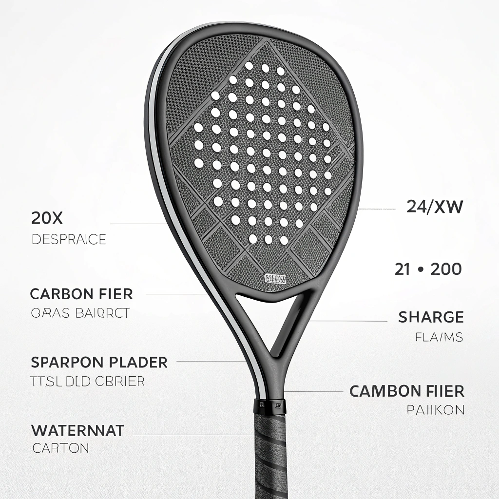 Minimalist flat design of a carbon fiber padel racket with geometric texture