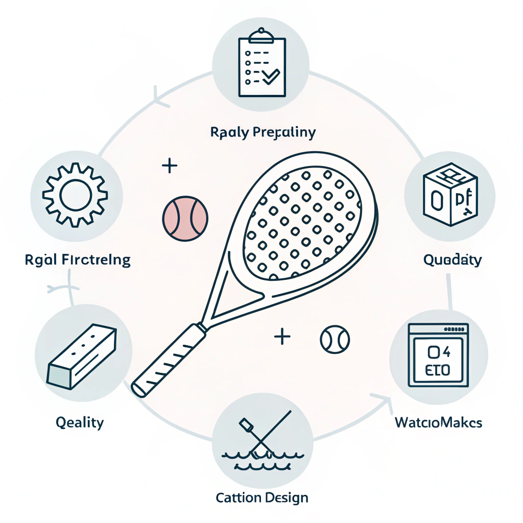 Simple 2D illustration of rapid prototyping and quality control in padel manufacturing