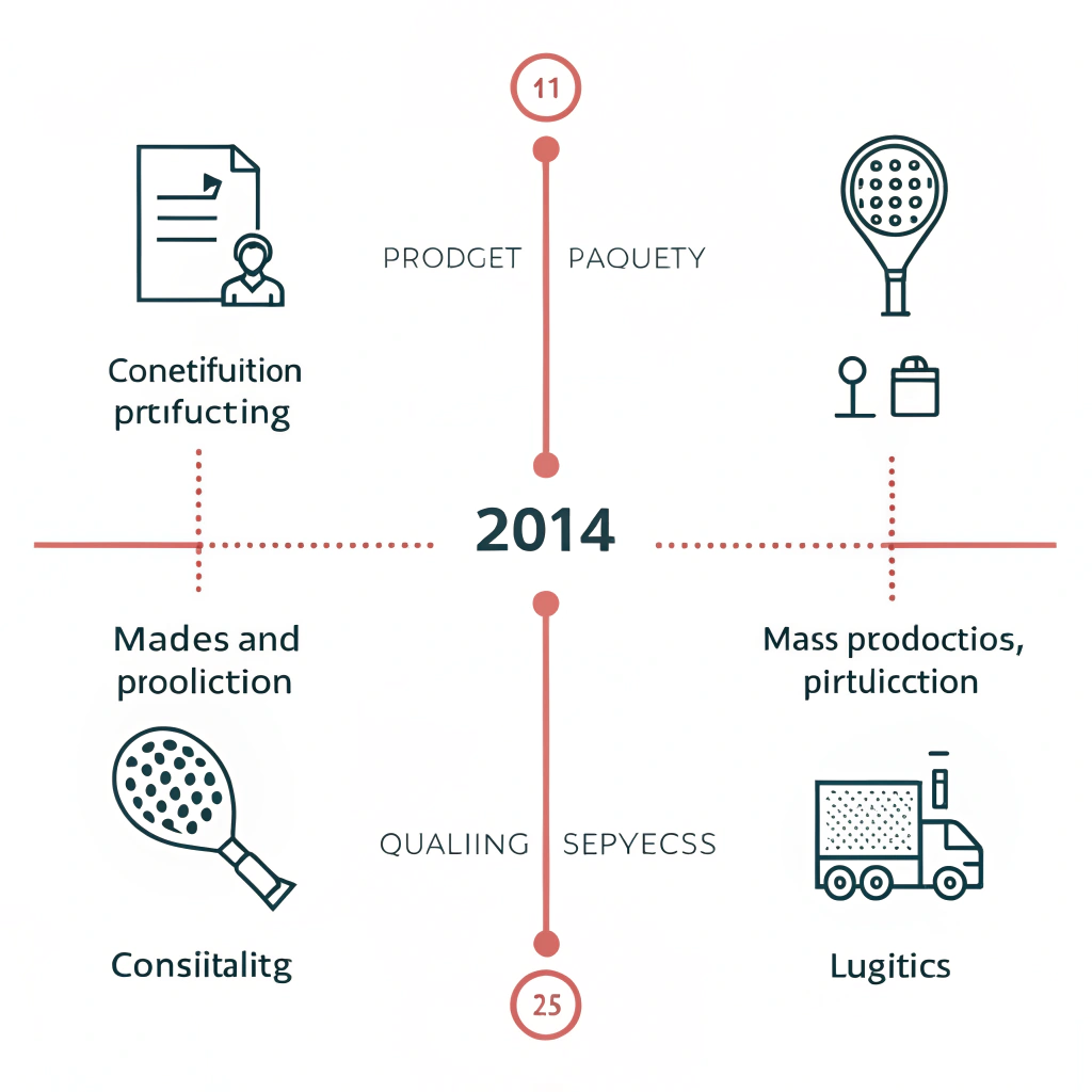 Minimal flat design of a production timeline for padel rackets