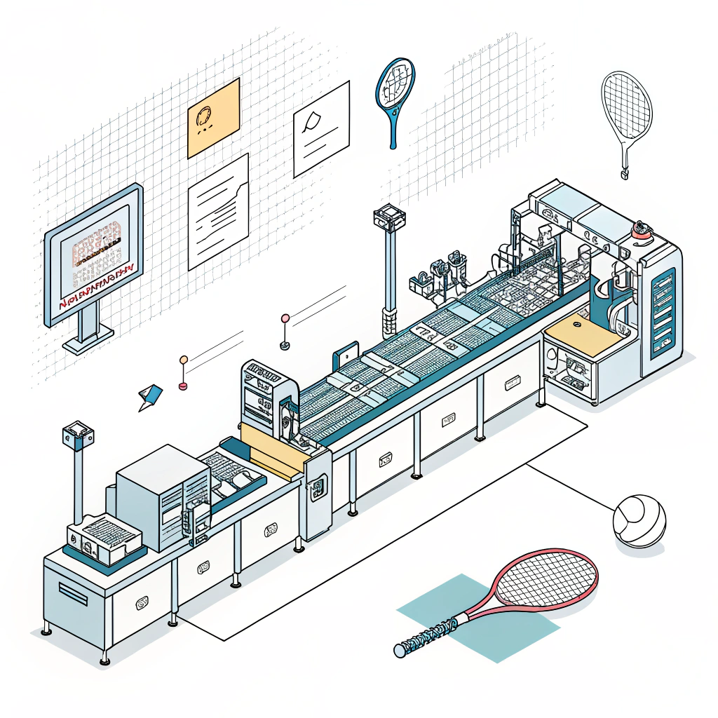 Minimalistic depiction of a high-tech production line using carbon fiber in padel racket manufacturing.