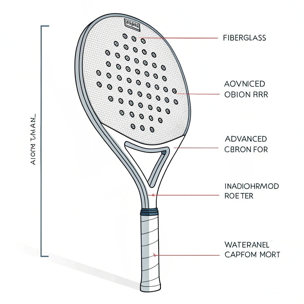 Minimal 2D illustration showing padel racket material layers and composition