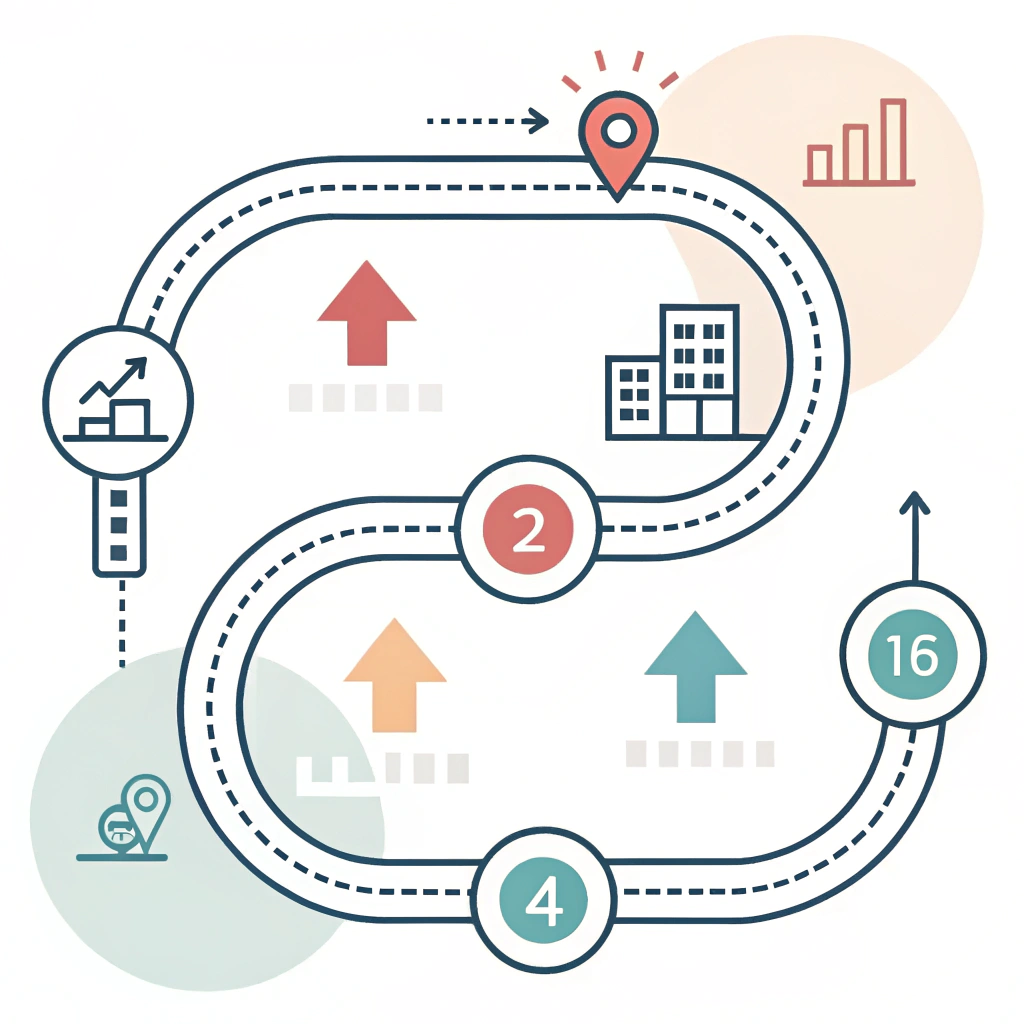 Simple minimalistic roadmap illustration symbolizing a diversified supply chain strategy for padel products