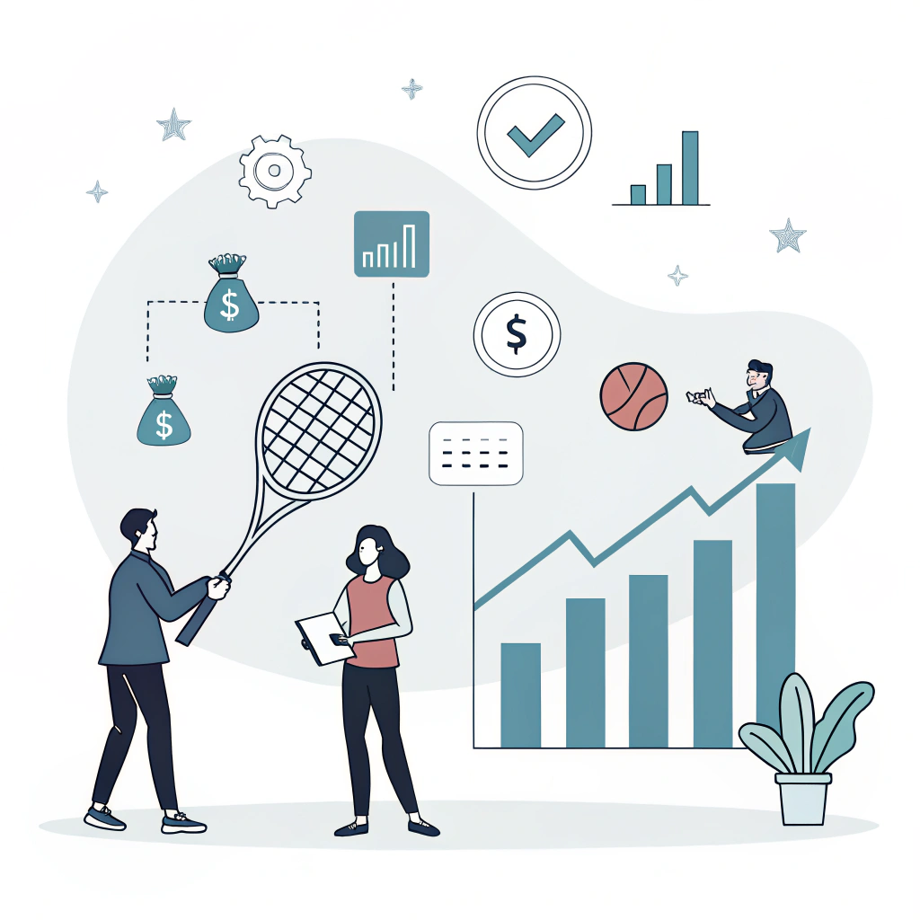 minimalistic 2D illustration of padel business impact and strategic planning