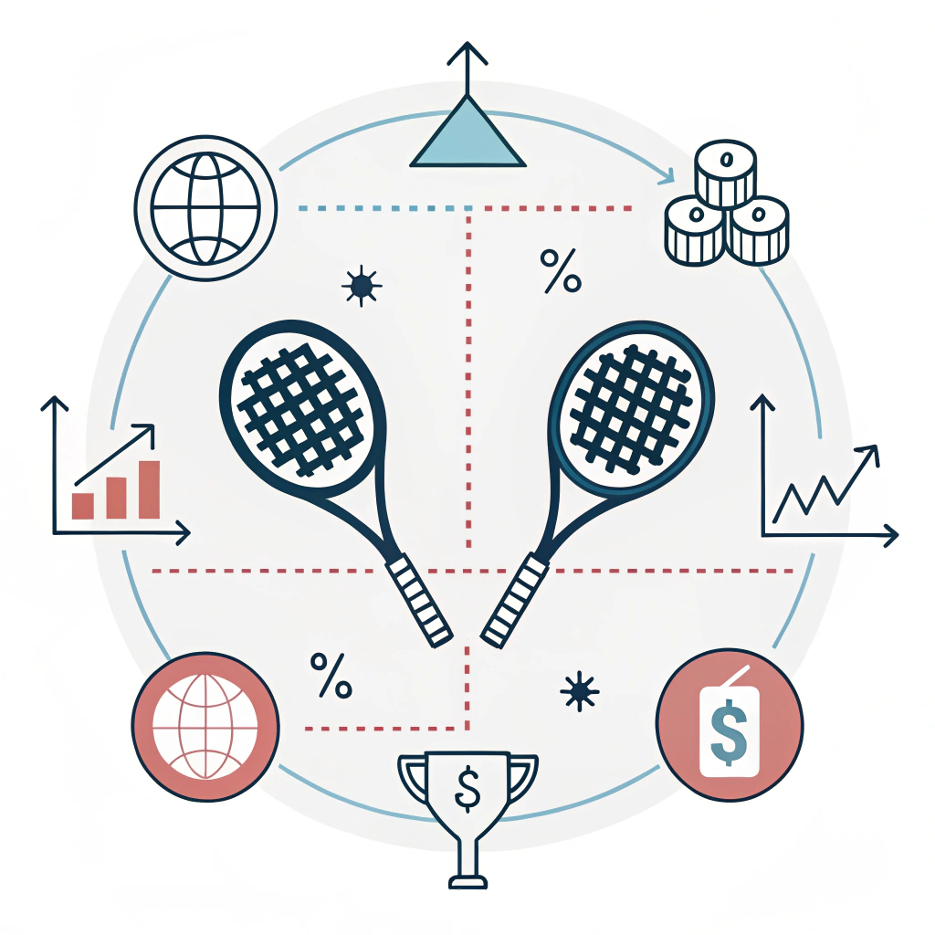 Minimal 2D illustration depicting abstract global padel market and partnerships