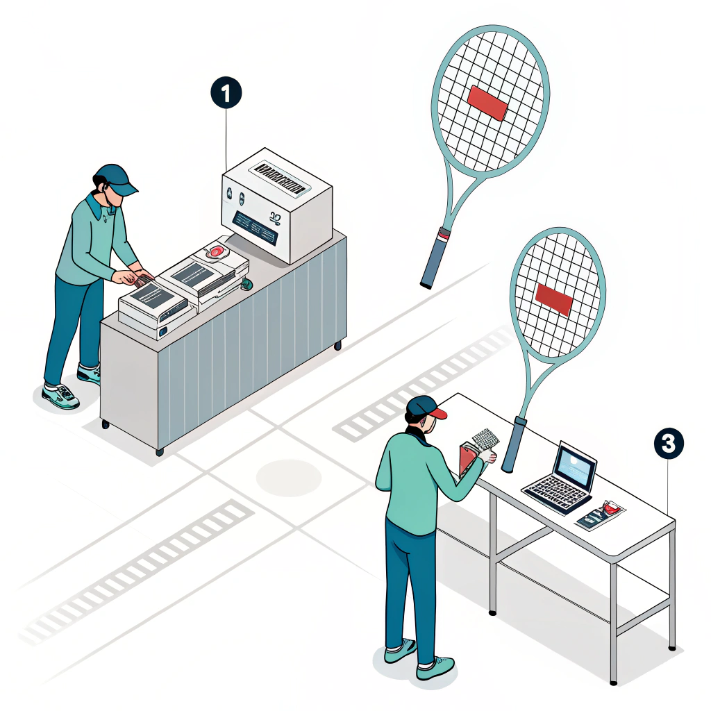 minimal flat illustration of a high-tech quality control station in manufacturing