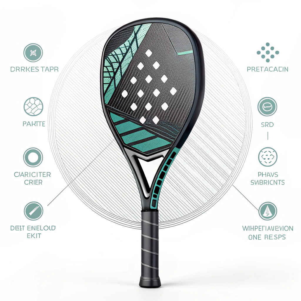 Minimalistic 2D depiction of a modern padel racket with advanced materials
