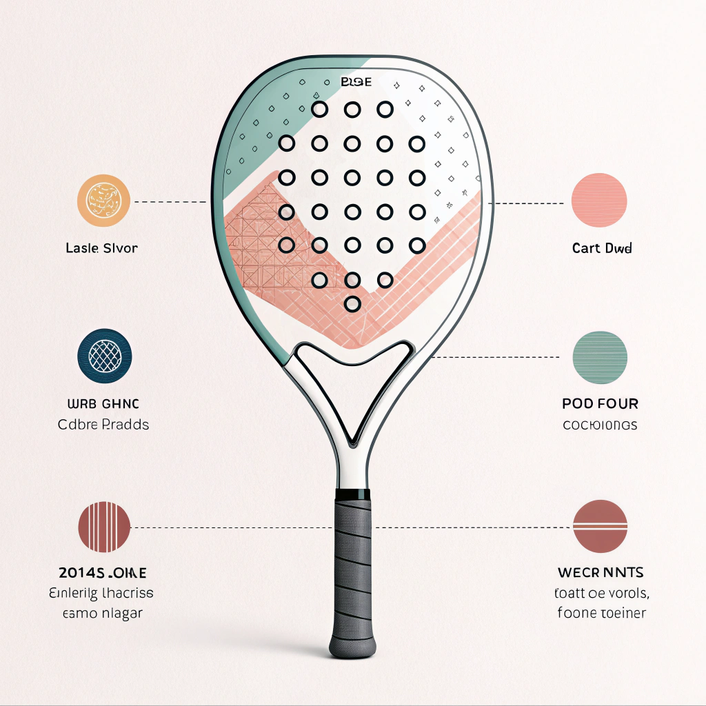 Simple flat illustration highlighting customizable elements of a padel racket
