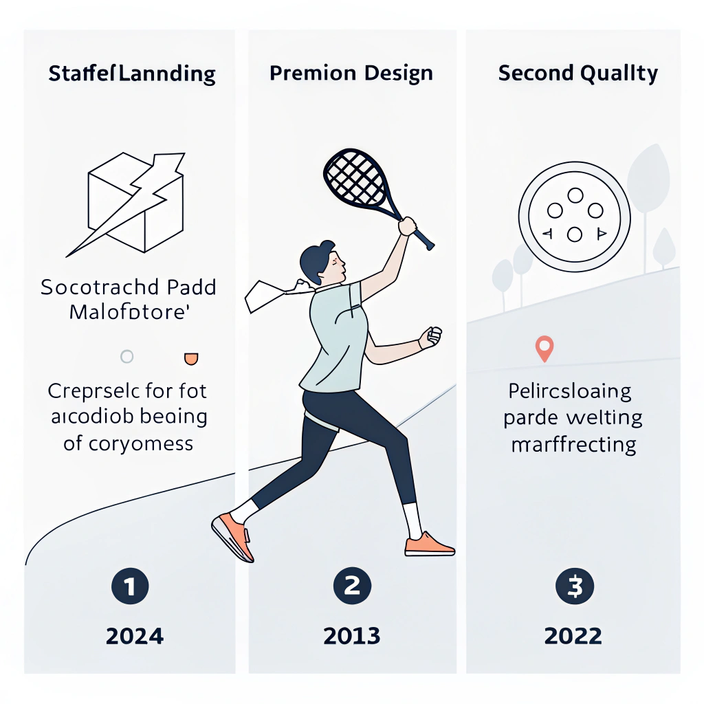 Minimalist triple-panel illustration showing diverse padel manufacturing success and innovation stories