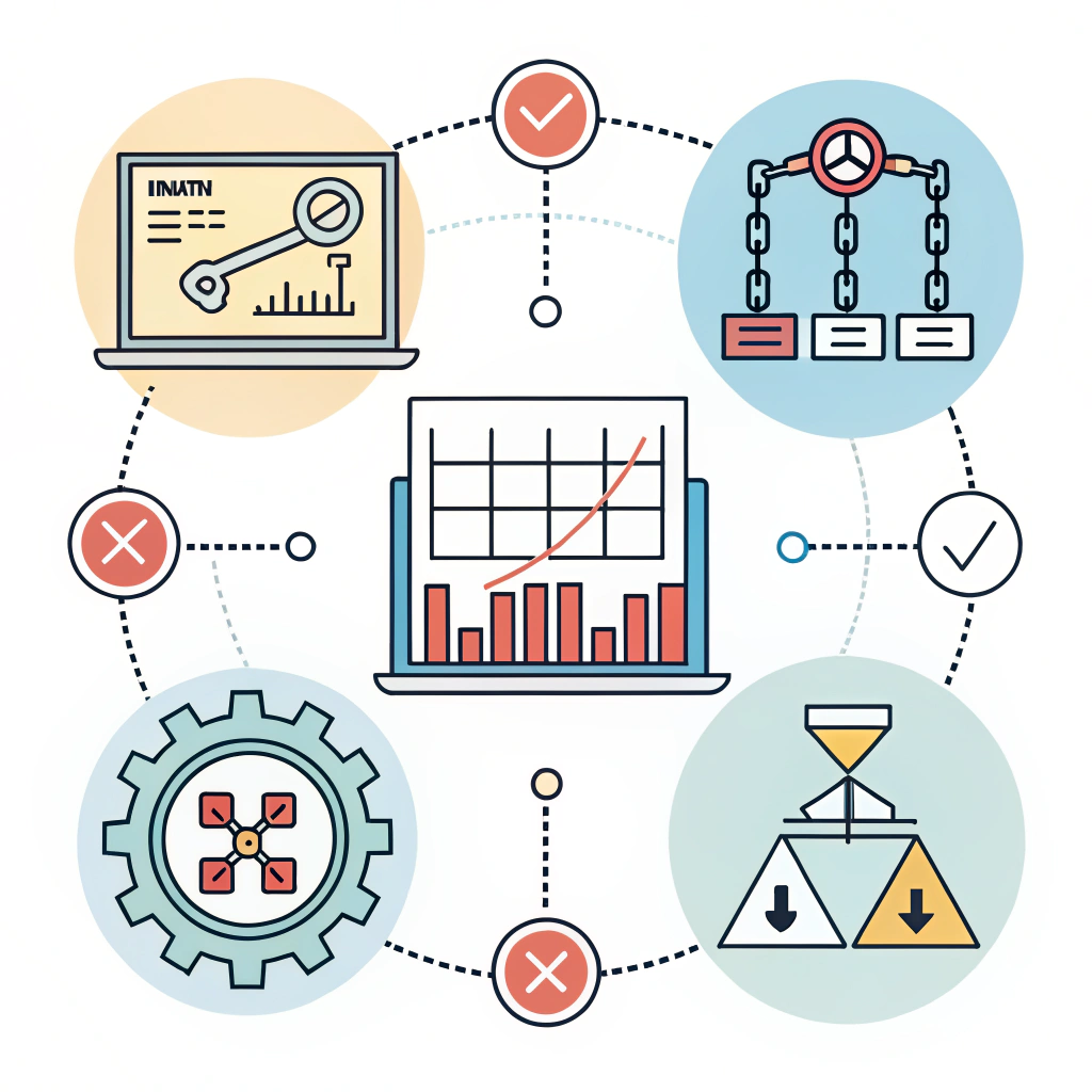 Clean minimalistic illustration showing production scheduling and supply chain optimization.