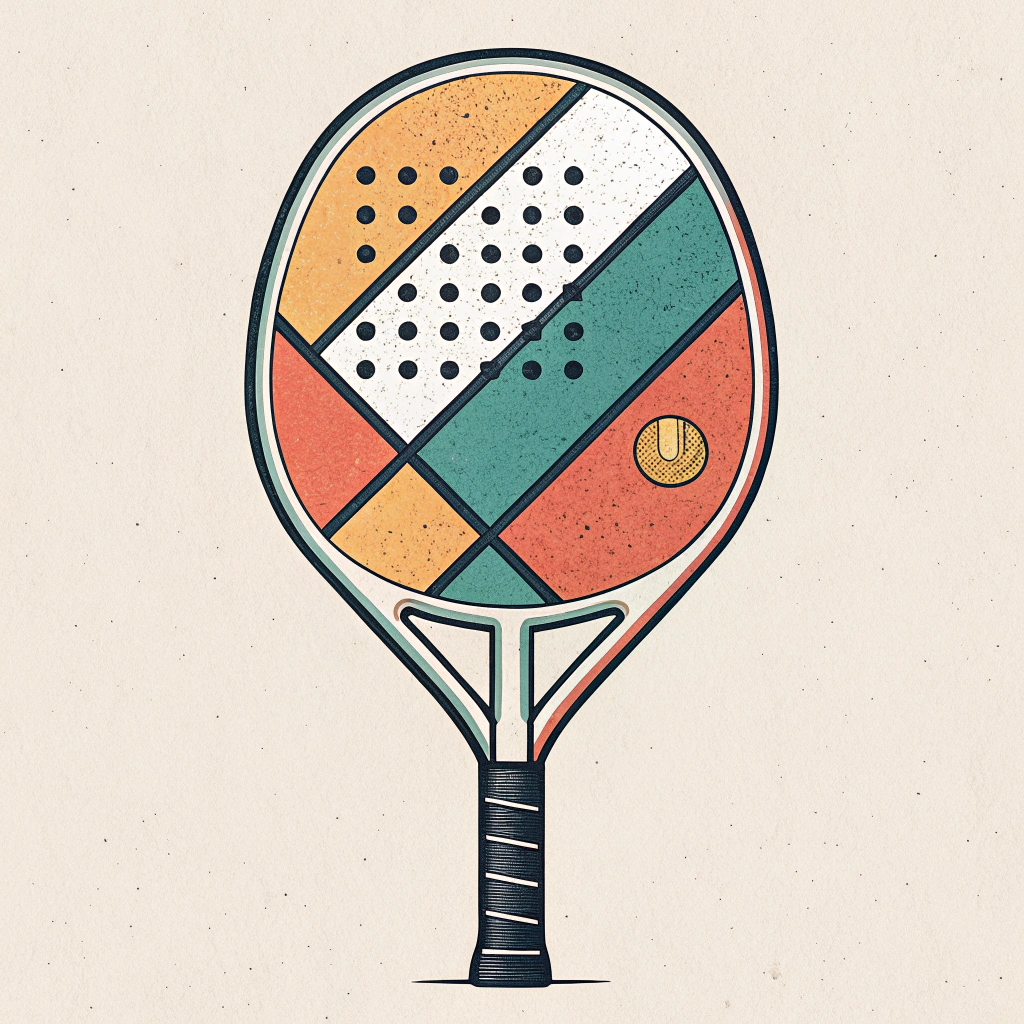 Minimalist 2D depiction of a padel racket featuring creative custom design elements.