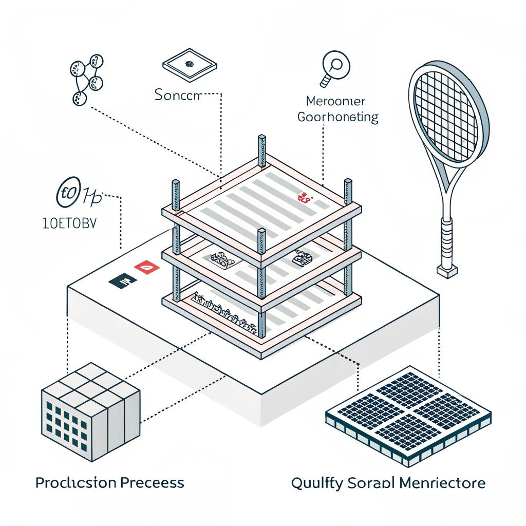 Abstract 2D vector illustration of the padel racket production process and quality control measures in minimal design