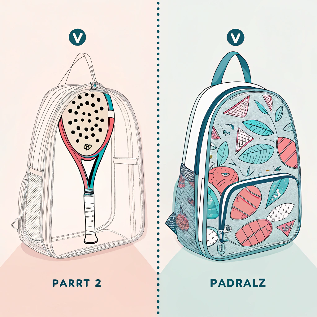 Minimalist side-by-side illustration of transparent and printed padel racket bags
