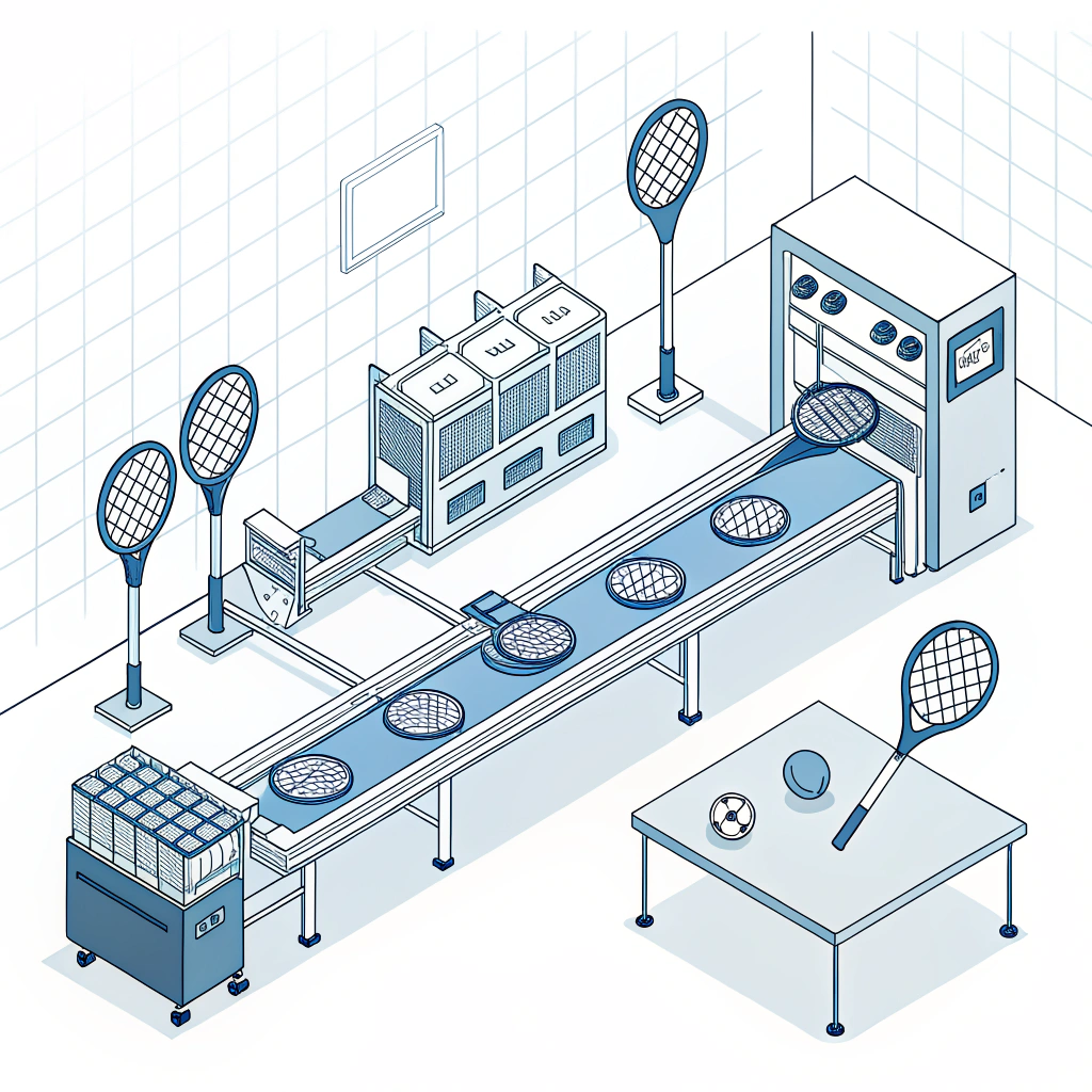 Minimalist flat design of a padel racket factory assembly line