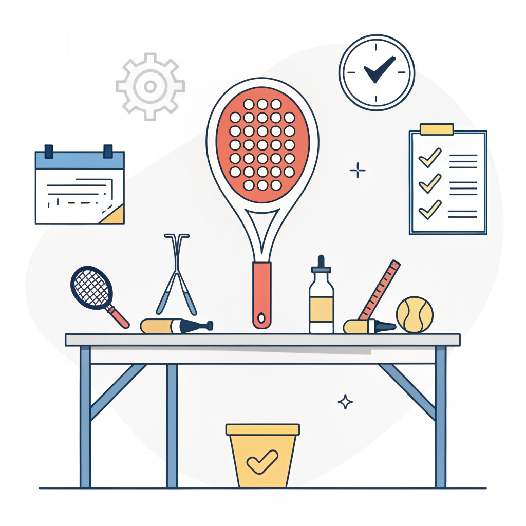 Minimal flat illustration of a padel racket prototype and testing setup