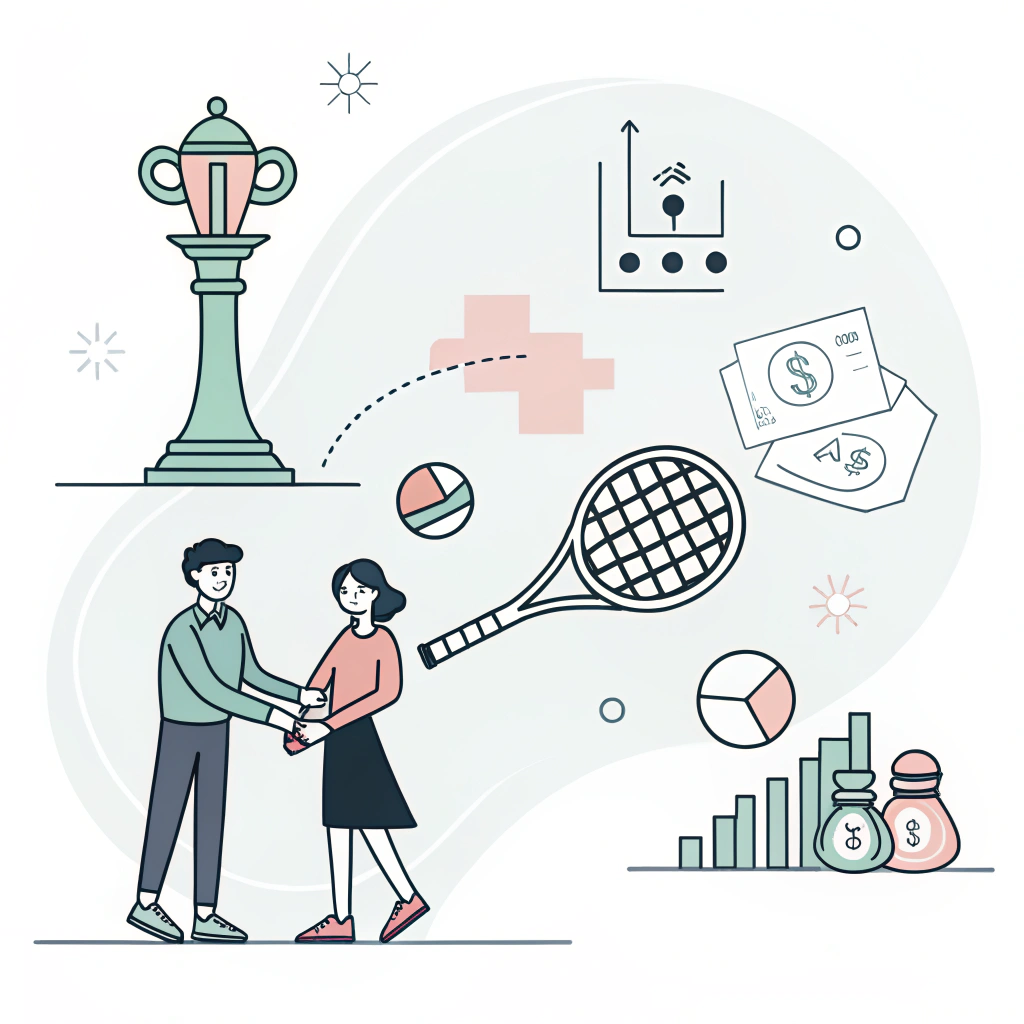 Minimalist illustration of business partnership with padel racket elements