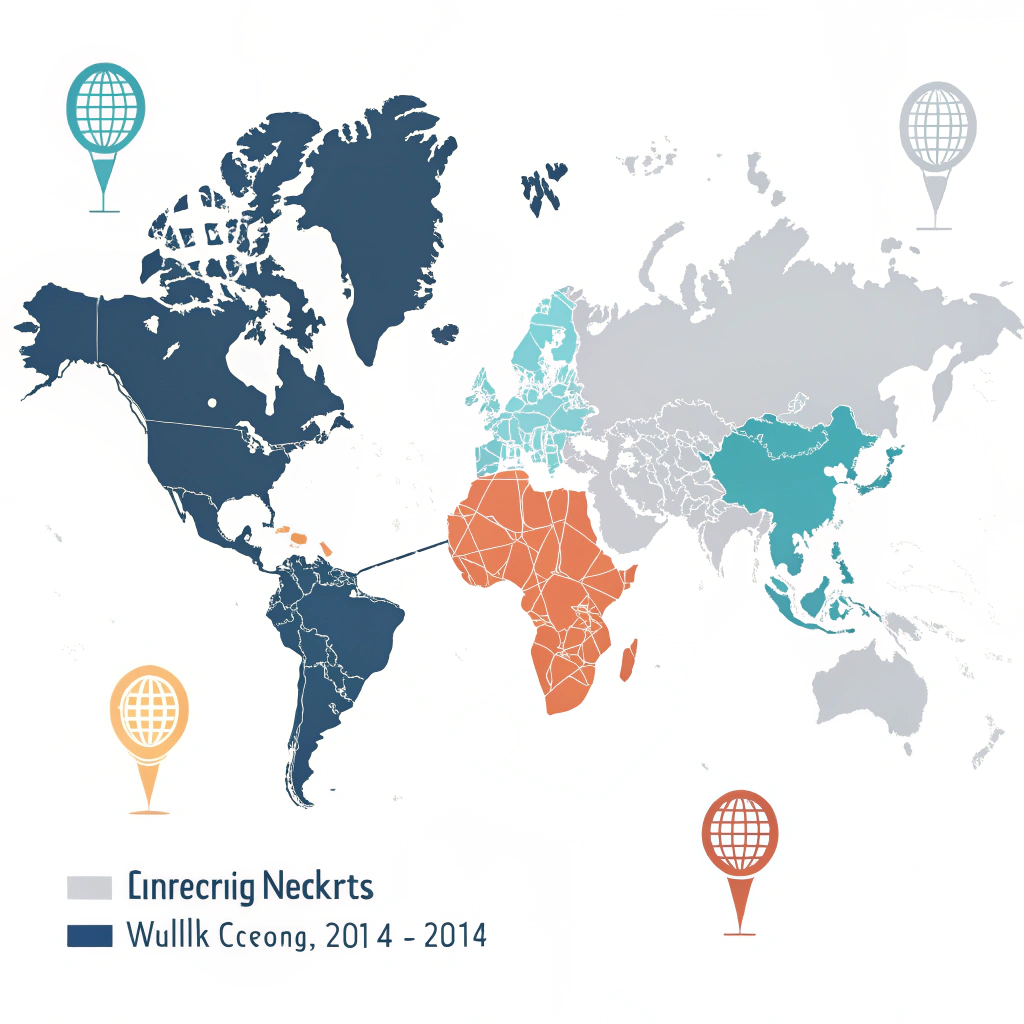Flat, minimalist world map illustration highlighting emerging padel markets with abstract icons