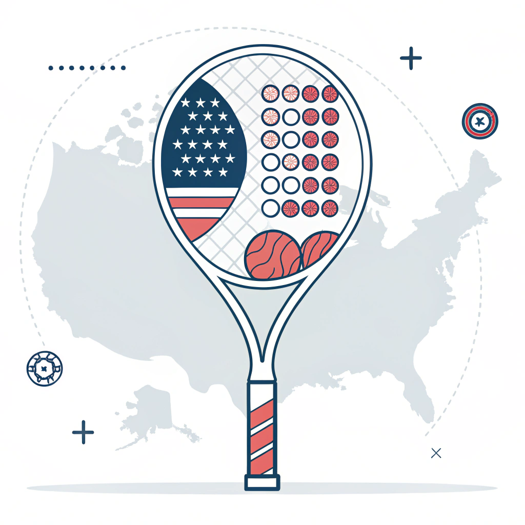 Minimalistic flat design of a futuristic padel racket with North America hints